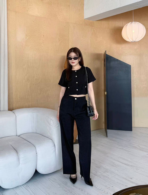 Women Crop Blazer With Trousers Casual Co-Ord Sets